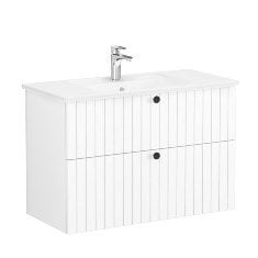 Vitra Root Groove 69450 Lavabo Dolabı, İki Çekmeceli, 100 Cm, Mat Beyaz, Köşeli Lavabolu